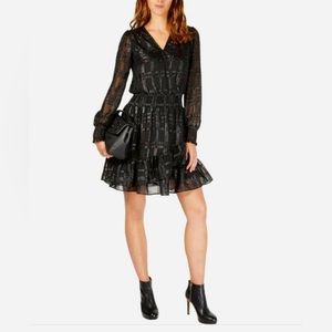 New Michael Kors Plaid Ruffled Jacquard
Mini Dress Black Size S